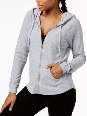 Calvin Klein Womens Ruched-Sleeve Hoodie Sweatshirt Grey Plus Size 2X